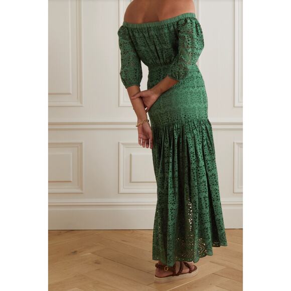 Veronica Beard Cali Off Shoulder Broderie Anglaise Cotton Voile Maxi Dress Green - Picture 8 of 8